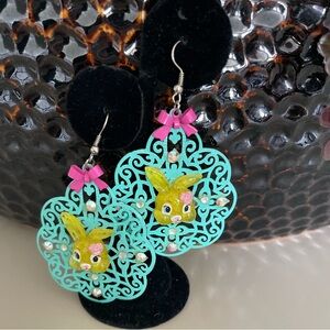*Handmade* Teal and Yellow Bunny Earrings